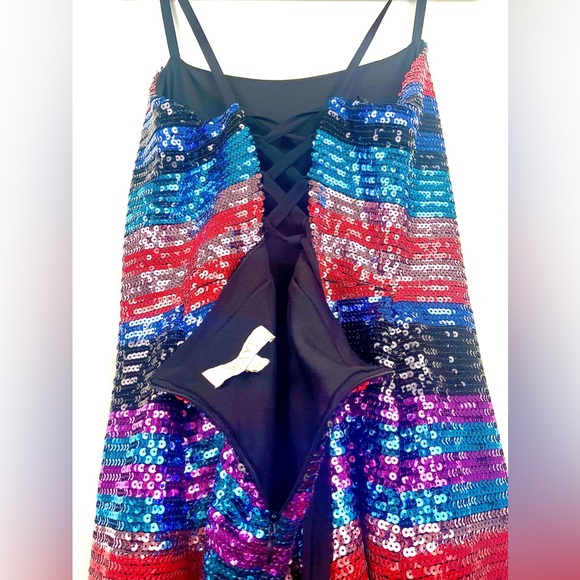 WAYF Sequin Sparkly Mini Dress, 2X XXL Plus Size Adjustable Lace Up Red Blue - Picture 8 of 10